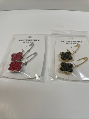 Red and Black Clover Crystal Brooch Set - 2 Sets NWT